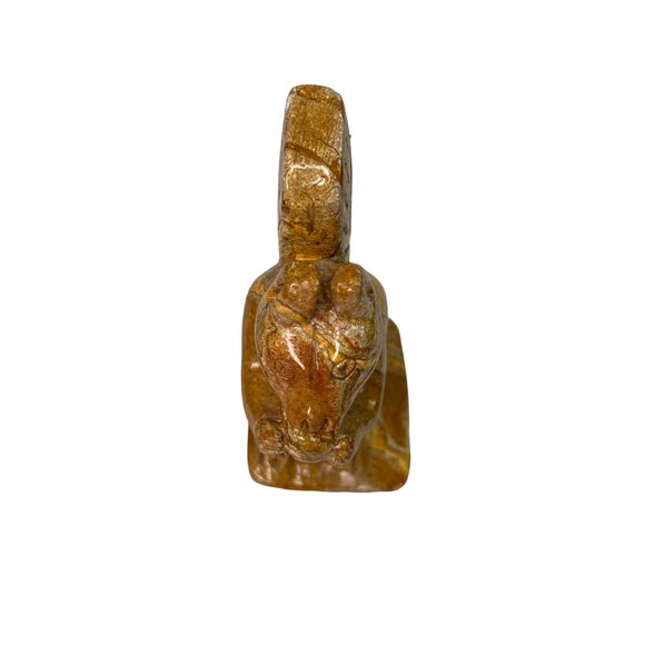 Hand-Carved Soapstone Squirrel Eating Nut Figurine Gold Brown - Picture 5 of 10